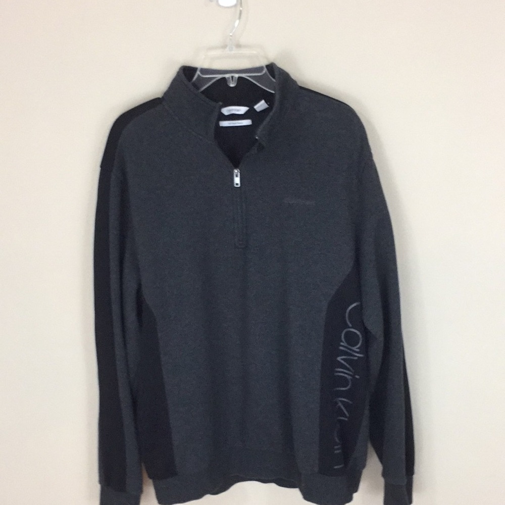 Calvin Klein Gray Quarter Zip  Shirt Spell Out Size XL